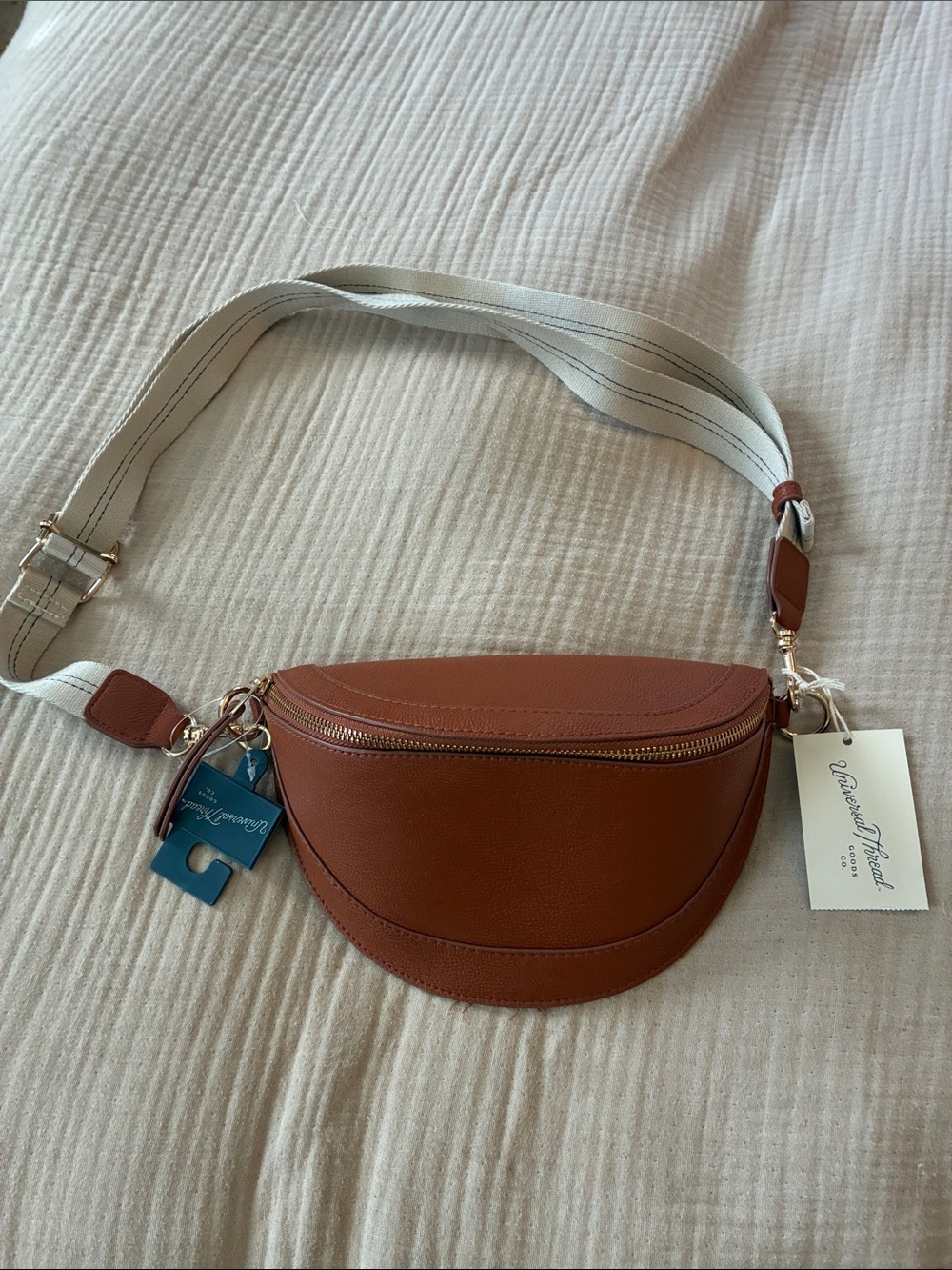 Universal Thread Tan Crescent Crossbody Belt Bag with Striped Strap
